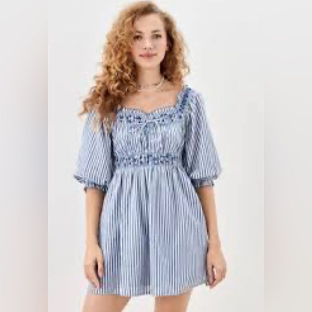 AE Peasant Stripe Puff Sleeve Mini Dress S
